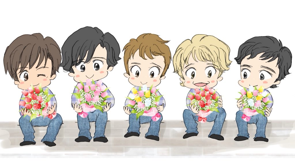 いわし雲 花束とスマップ イラスト 雨が続きますが 爽やかな5人を 世界に一つだけの花 Smap