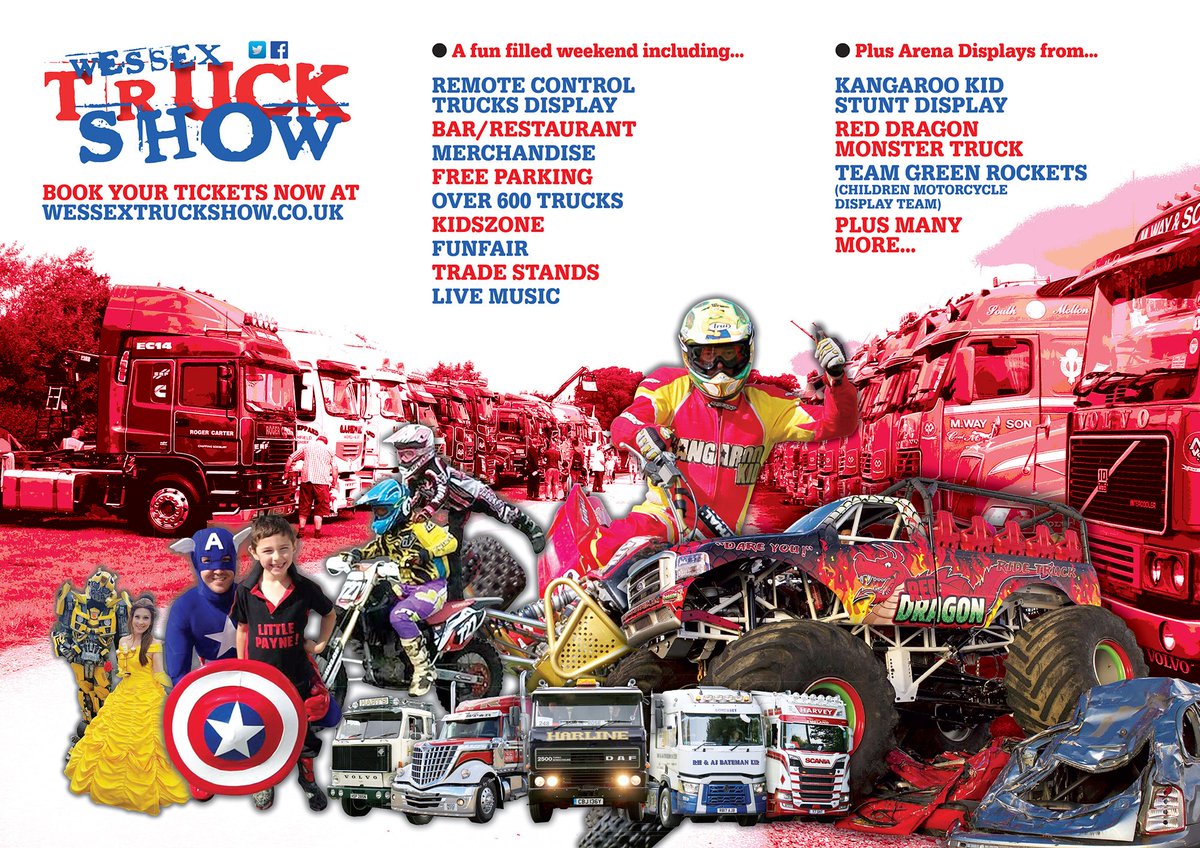 wessextruckshow's tweet photo. #dontmissout on this #familyshow not just trucks also #camping #stunteam #kangarookid #monstertruck #livemusic #trade #food #disco #kidszone #facepainting #Remotecontroltrucks #Bar #Freeparking #funfair 😀 https://t.co/nev4pqlirg