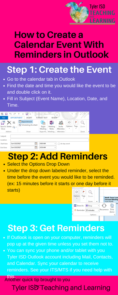 PDFSteph's tweet image. Having a hard time keeping up with all those awesome summer learning courses you are signed up for? Use your Outlook calendar to keep you organized, and sync it to your phone for timely notifications and reminders! @tylerisdlearn