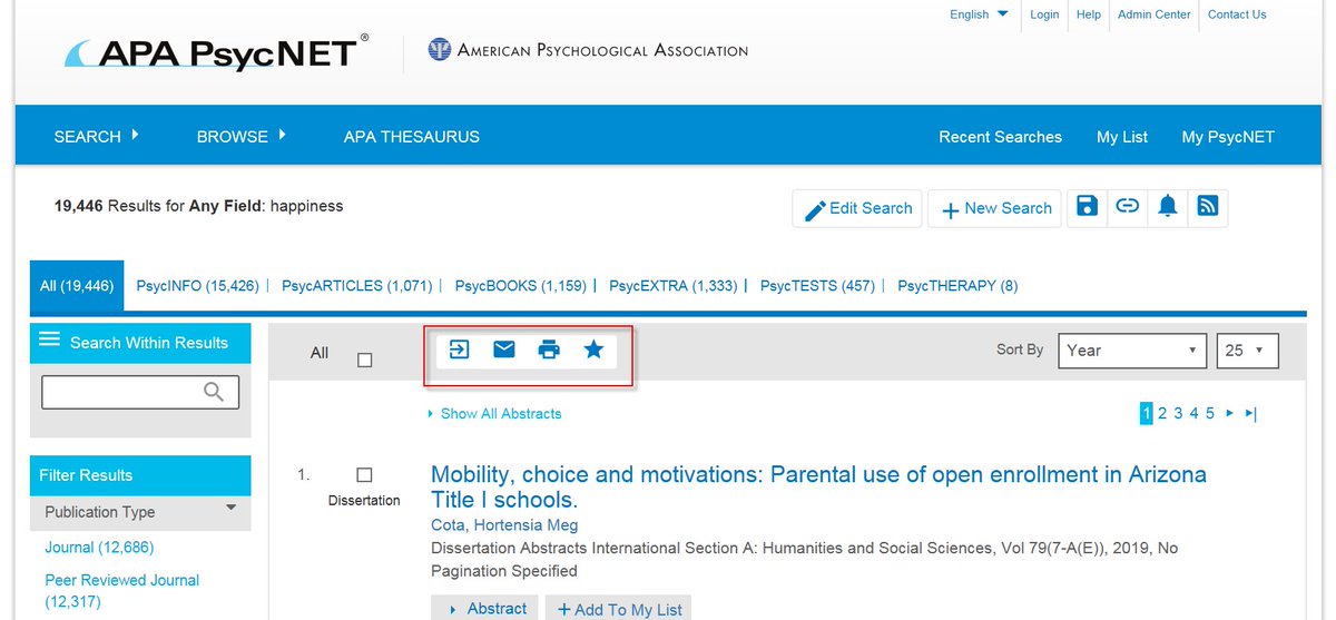 APA_Databases's tweet image. You just ran a search on #APA #PsycNET and found some great records—now what? Place a check next to each record you wish to select and click on the Export, Email, Print, or Add to My List icons to manage your search results!