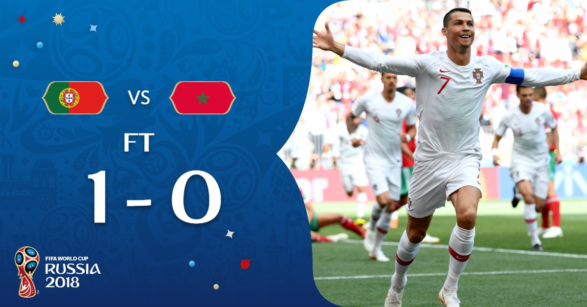 Cristiano Ronaldo cetak gol tunggal saat Portugal melawan Maroko pada laga kedua babak penyisihan Grup B Piala Dunia 2018, Rabu (20/6/2018).