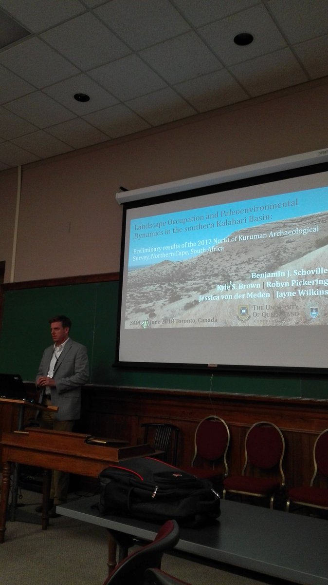 Ben Schoville presenting results from our new survey project in the southern Kalahari Basin at SAfA, exploring the relationship between Stone Age site locations and water availability. #SAfA2018 #MSAarchaeology #landscapearchaeology
