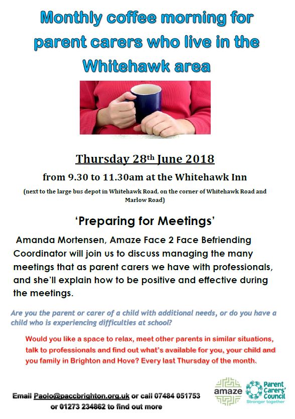 Details of our monthly parent carers meeting.....#parentcarers