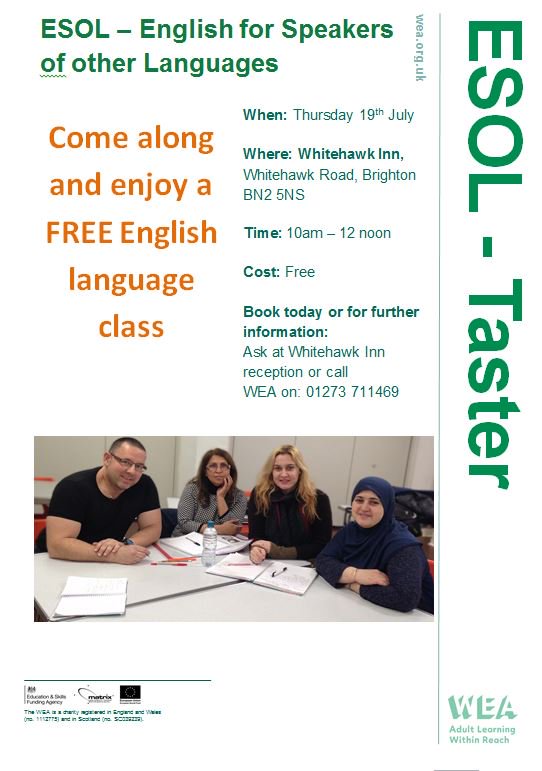 Details of FREE English class for speakers of another language below....