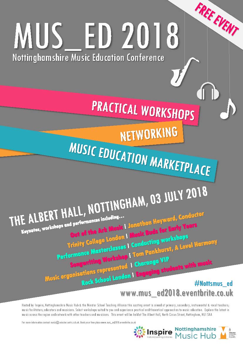 inspiremusnotts's tweet photo. Register now for #Mus_Ed2018 on Tuesday 3rd July at the Albert Hall Nottingham, a FREE event for music teachers - primary, secondary, instrumental and vocal. Book via https://t.co/kQwI4cIZBN https://t.co/Y0vN35ob2K