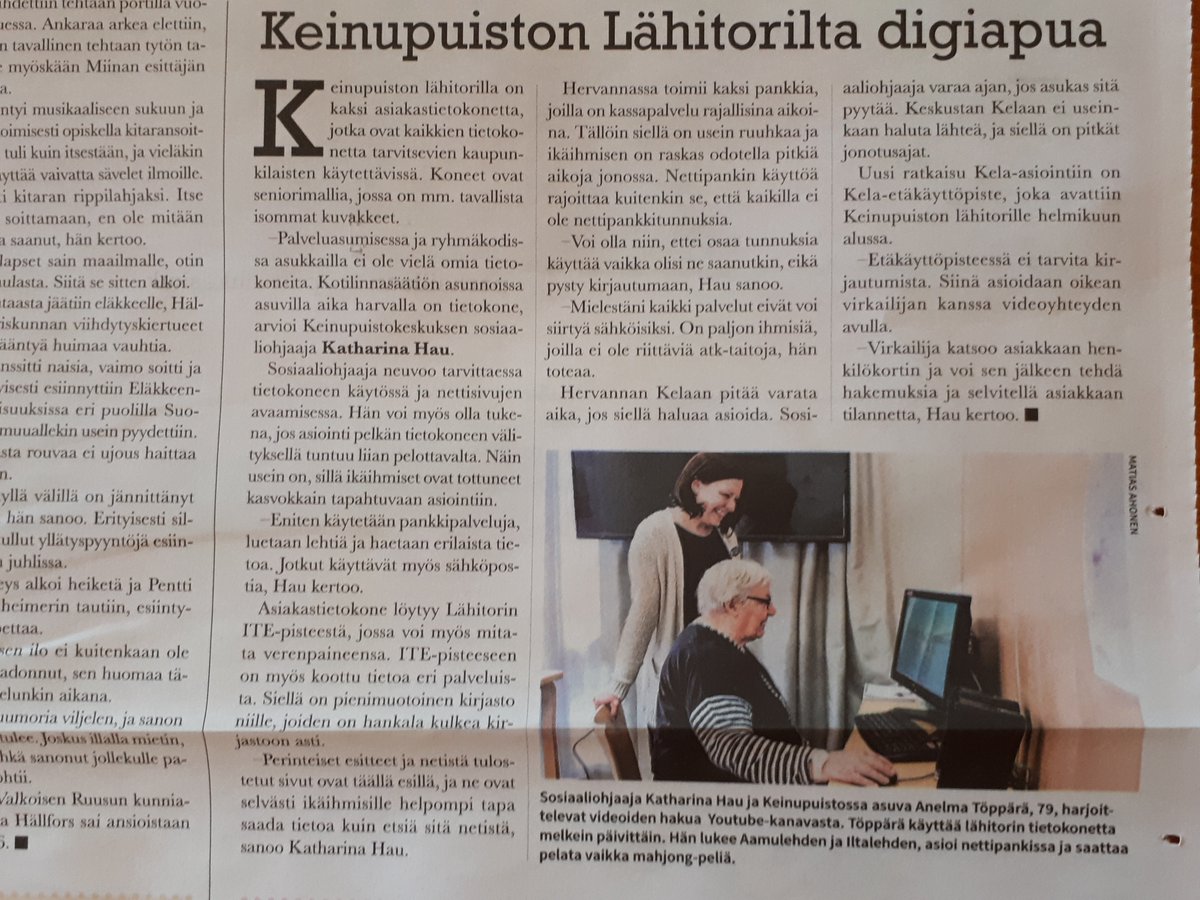 PetteriTa's tweet photo. Tampereen vanhuspalveluyhdistyksen tiedotuslehdessä digipalveluista ikäihmisille, mm. Keinupuiston #lähitori lla #kela n etäpalvelusta. Siihenkin saa tarvittaessa tukea - helppoa ja vaivatonta. #IKIOMAT @essimakihallila https://t.co/KfzOd5ttn3