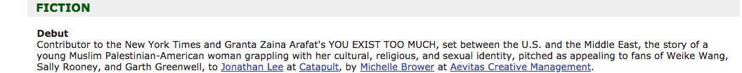 ZainaArafat's tweet image. Excited to announce that my novel, YOU EXIST TOO MUCH, will be published by @CatapultStory! I am beyond grateful to my incredible + brilliant agent @michellebrower, and thrilled to be working with @JonLeeWriter and the Catapult team!