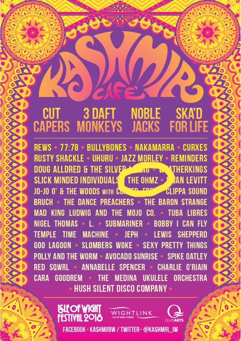 theohmz's tweet photo. Catch us opening @Kashmir_IW this THURSDAY 6:00 pm at @IsleOfWightFest!! #positivity #isleofwightreggae https://t.co/bOjQjfb3wO