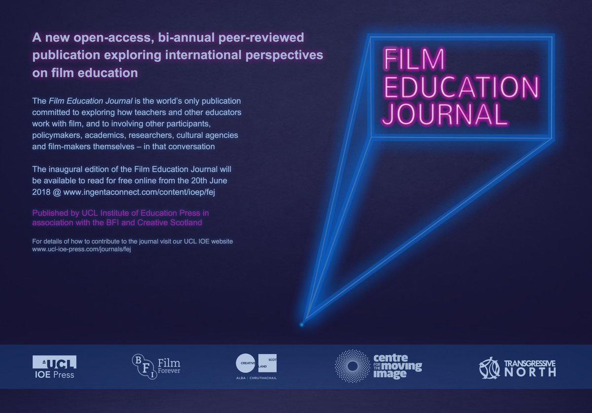 The first edition of the Film Education Journal is now live at ingentaconnect.com/content/ioep/f… Contributions from <a href="/markreid1895/">Mark Reid</a>, Bettina Henzler, Jamie Chambers, <a href="/andrewburn1/">andrew burn</a>, Alejandro Bachmann, Manuel Zahn, Aoife Donnelly, Avril Whelan and  <a href="/carybaz/">Cary Bazalgette</a>. Read it now for free!