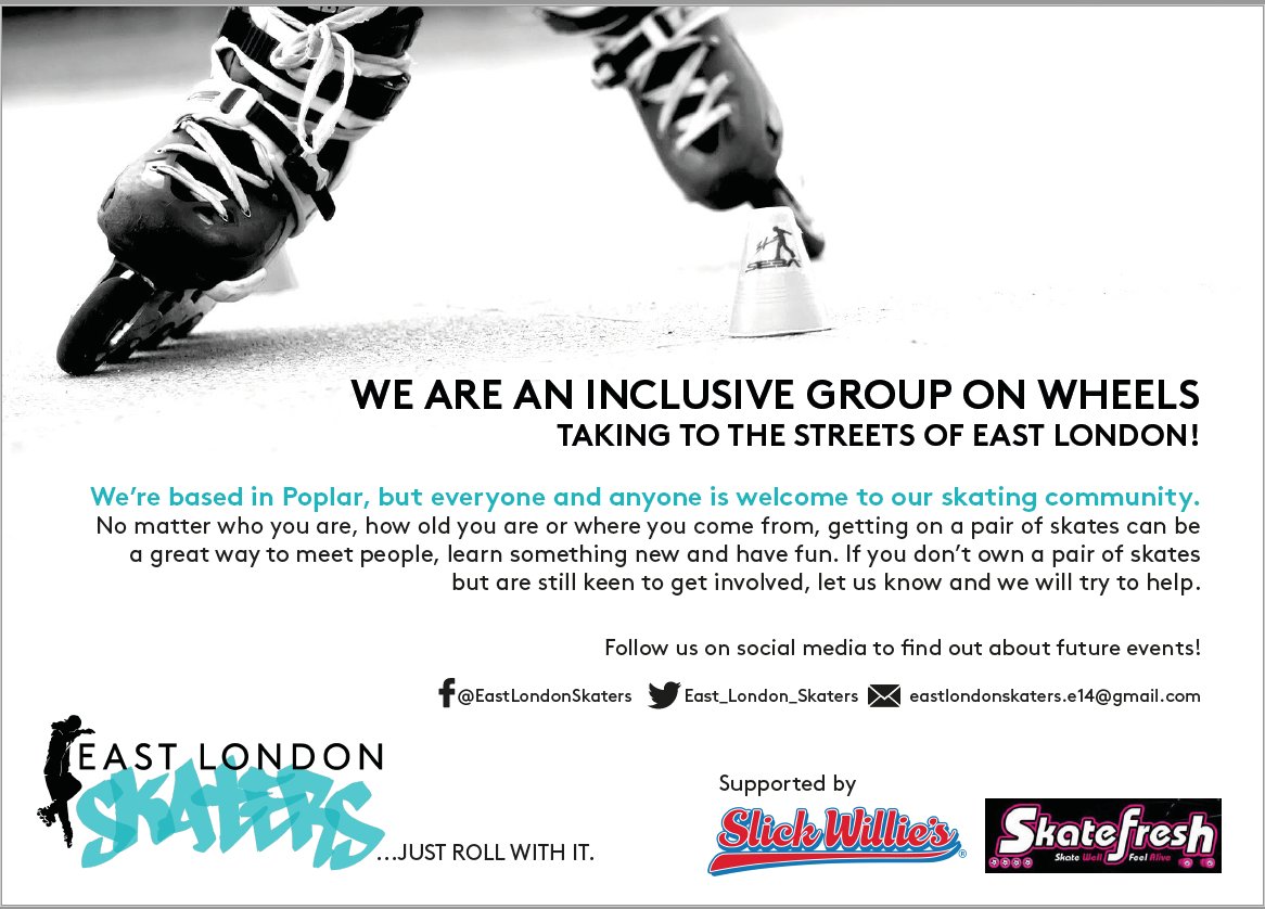 We are a new inclusive skate community in East London! Our launch event will be at St Pauls Way Festival, E3 4FT this Saturday! Come for <a href="/SkatefreshAsha/">Skatefresh Asha</a> taster lessons, slalom showdowns, and <a href="/slickwilliesuk/">Slick's Skate Store</a> prizes to be won! <a href="/sebaskates/">Sebaskates</a> @PoplarHARCA