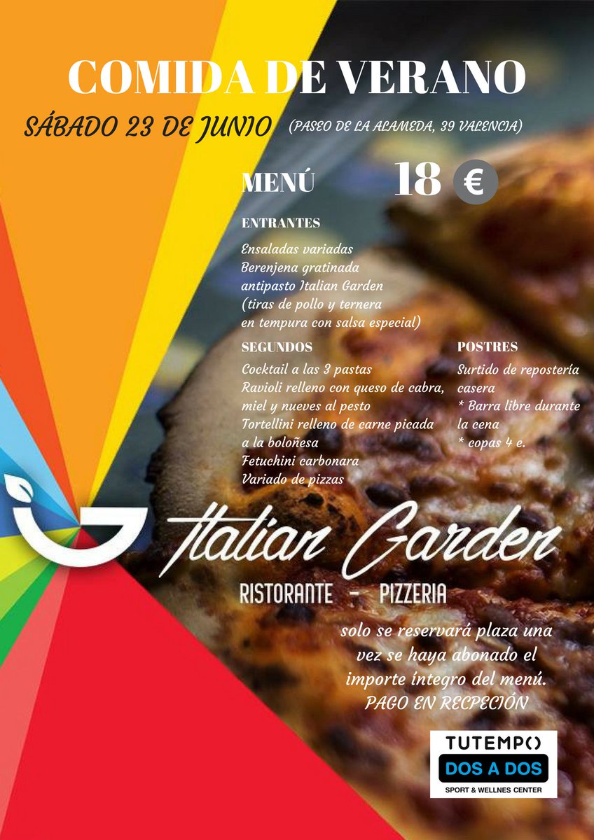 Saca un poco de #TUTEMPO para la diversión... Comida de #Verano Este sábado 23 de junio es MUY ESPECIAL... TE HAS APUNTADO YA? En Italian Garden. Luego #tardeo en <a href="/MarinaBeachClub/">Marina Beach Club</a> #Valencia #VLC <a href="/TUTEMPODOSADOS/">TUTEMPO Dos a Dos</a>