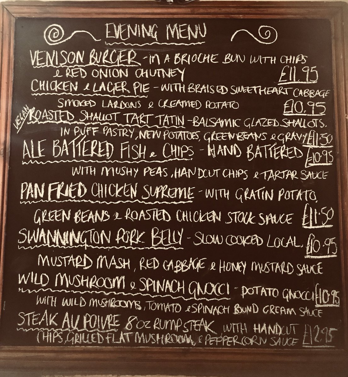 Our delicious evening menu served 6-9