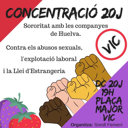 elsetembre's tweet photo. #EnMoviment
Aquest dimecres, concentració a la plaça Major Vic contra els abusos sexuals, l'explotació laboral i la llei d'estrangeria davant els fets ocorreguts a Huelva amb les dones que hi recullen la maduixa 
https://t.co/AAtptE40fF https://t.co/7rvY6FMHhT