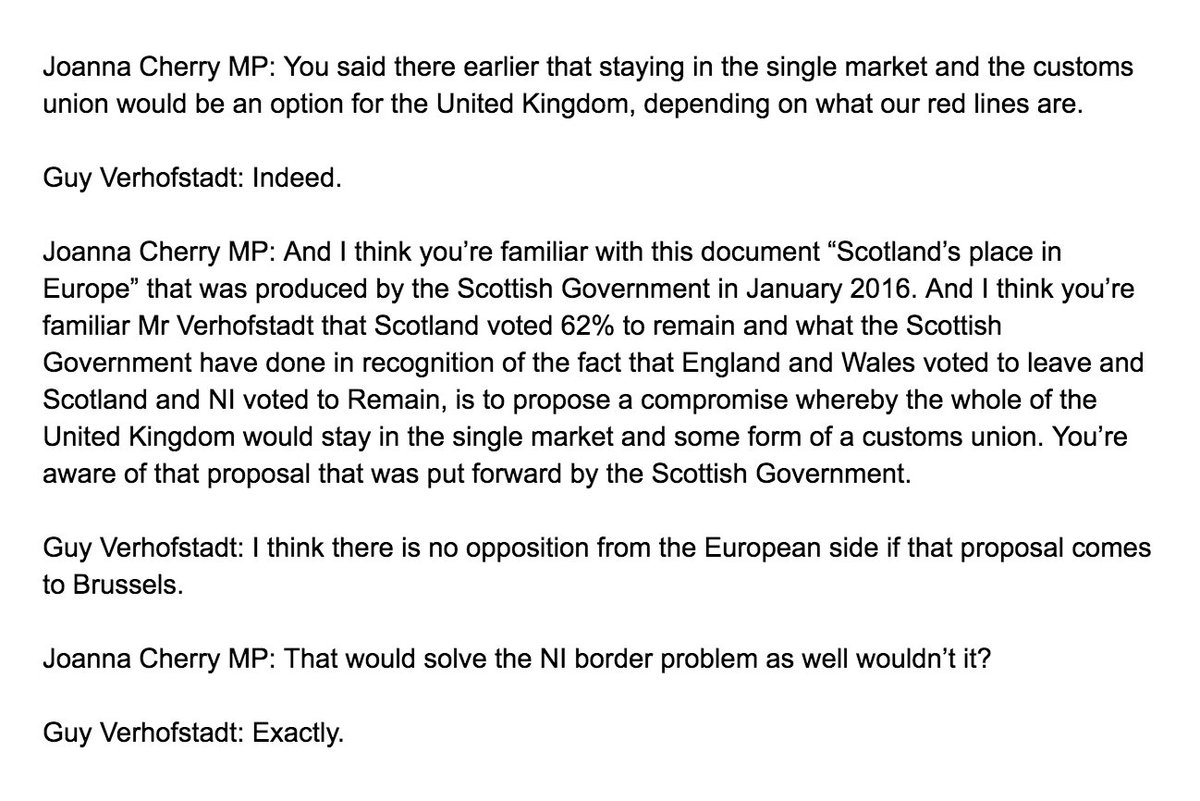 rosscolquhoun's tweet image. 🏴󠁧󠁢󠁳󠁣󠁴󠁿 547 days after it was published, @guyverhofstadt has confirmed that @ScotGov's proposals for mitigating the impact on Scotland of UK’s exit from EU - by whole UK staying in the single market and some form of a customs union - would face 'no opposition' in Brussels.