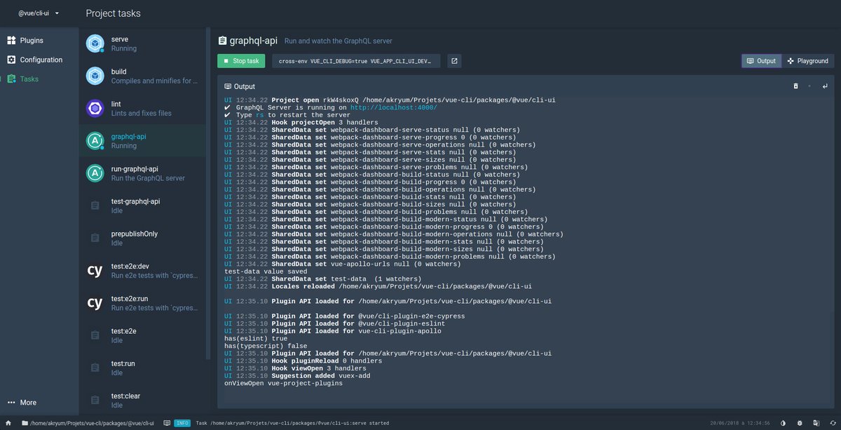 Akryum's tweet photo. Using @vuejs CLI UI to build @vuejs CLI UI 🐈 https://t.co/rsGclfajPg
