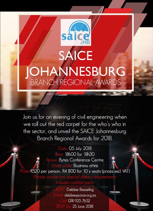 Aspire_Eng's tweet photo. @saice_civil creates recognition of civil engineering as a highly respected profession and a desirable career and encourages members to strive for excellence in civil engineering. Join Aspire Consulting at the @saice_JHB awards on the 5th of July at the Bytes Conference Venue https://t.co/0nxVfA8EmL