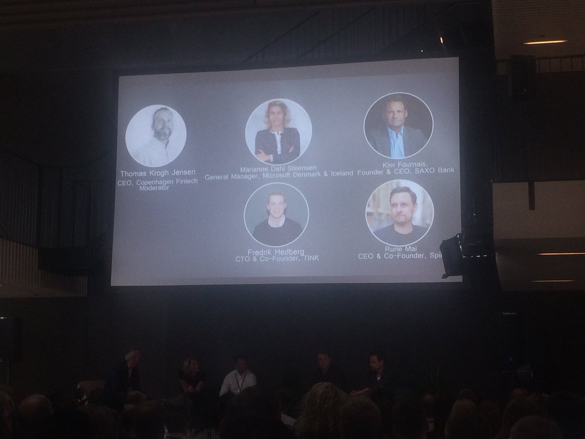 sorensailor's tweet photo. โYoung people trust technology more than a personal contact when it comes to banking,โ says @runemai CEO from @spiir on a panel debate with @Official_Tink @Microsoft @saxobank #cphfintechweek #fintech https://t.co/U9wAnoY6M3