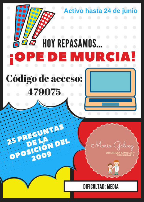 Maria_Glvez's tweet photo. El domingo es la #OPE de Murcia. Para repasar os he preparado un juego con preguntas de la anterior OPE de Murcia. También os sirve para repasar a opositores de otras CCAA y del #EIR. Podéis acceder con el código de la imagen aquí https://t.co/jzNCRtESzH
#Gamificación #Enfermería https://t.co/cx7SVQWJ8x