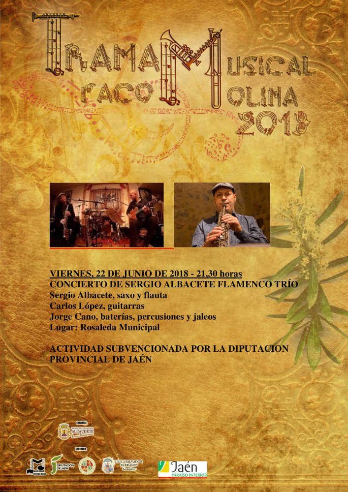 jaenturismo's tweet photo. #Alcaudete te propone este viernes una noche de jazz con el saxo 🎷🎶de #SergioAlbacete y su trío flamenco. https://t.co/D6SYs5IrsB #JaenAgenda @aytoalcaudete @ujaen @dipujaen #fusionmusical #jazz #flamenco @CulturaAND https://t.co/7D63YhISyj