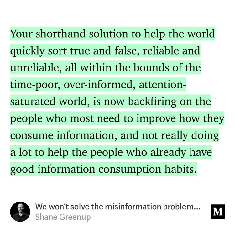 journalismfest's tweet photo. We won't solve the misinformation problem with systems which adjudicate on truth or on who to trust | @Aegist https://t.co/5jrX3tx45w https://t.co/yczrFUktAg