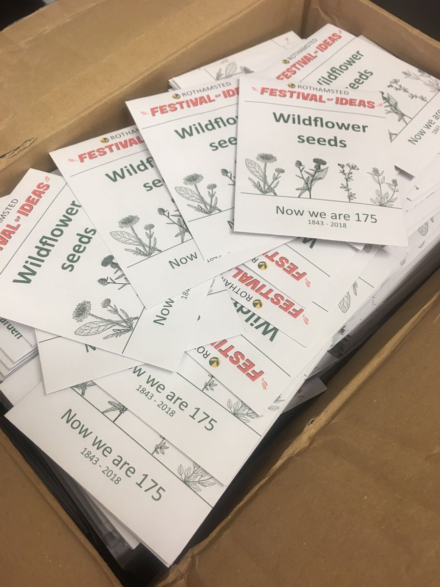 Rothamsted_docs's tweet photo. Our packets of seeds have arrived. Pick yours for free in the Soil Zone during the Rothamsted Festival of Ideas this week end. Thanks @wildfavours for making them. #RothamstedFestival, #wildflowers https://t.co/5lNT06OlmP