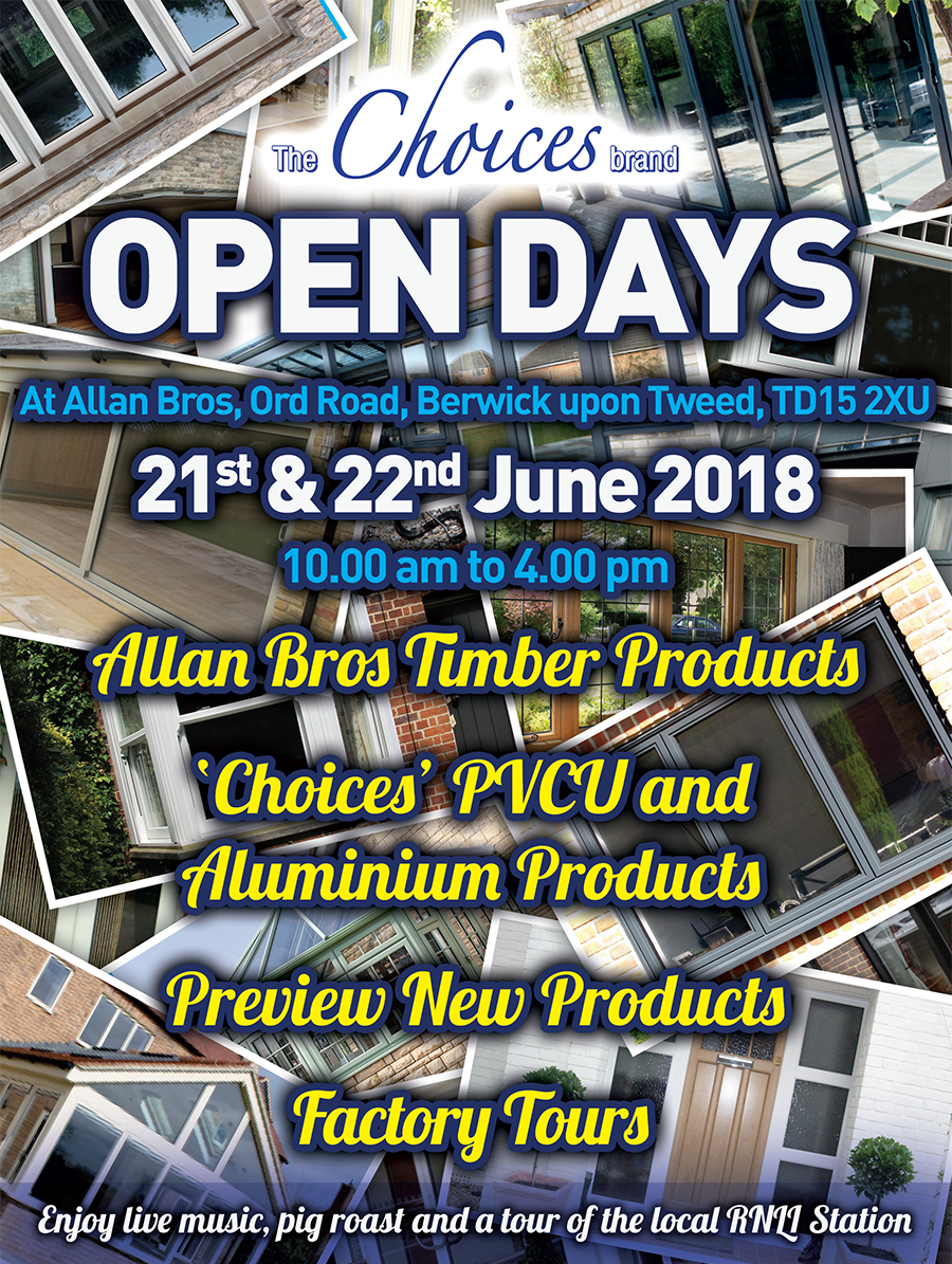 ChoicesTimber's tweet photo. Open Days start TOMORROW❗Come down and join us from 10am-4pm for a fun filled day of live music, food, tours, and a whole lot of high performance Choices products 🙌 You can find us at Allan Bros, Ord Road, Berwick upon Tweed 📍 We look forward to seeing you all! https://t.co/x4iFFq8B1f