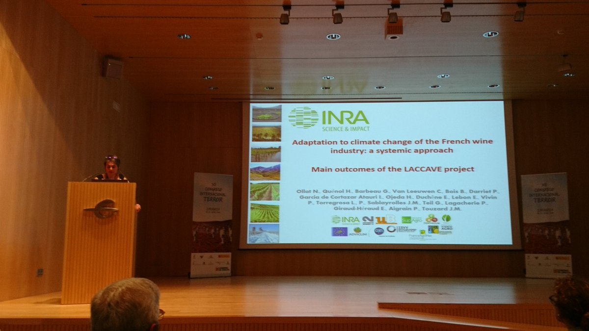 @nemlaollat presents 'Adaptation to climate change of the french wine industry : a systemic approach- main outcomes of the project LACCAVE' during the International Terroir Congress in Zaragoza @isvv_bordeaux @Inra_BdxAqui #EGFV