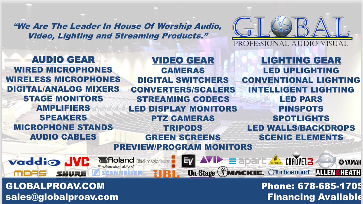 Attention Pastors, Bishops and Deacons. Is Your church in need of new Audio, Video, Lighting or Streaming Equipment? We’ll contact me today for a free consultation. Financing available for Churches of all sizes! Take your church to the next level today! #Audio #ProAV #churchav