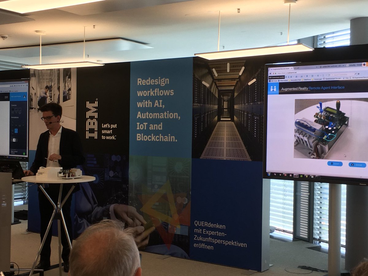 Ch_Muszynski's tweet photo. Max Lennart Kraemer demonstrates a very convincing prototype how AURA #Augmented Remote Assist helps our Technical Support Services #IBM #TSS to achieve faster trouble resolution and first time fix of complex devices! #TECCR #IBMIoT https://t.co/3OealSP2cK