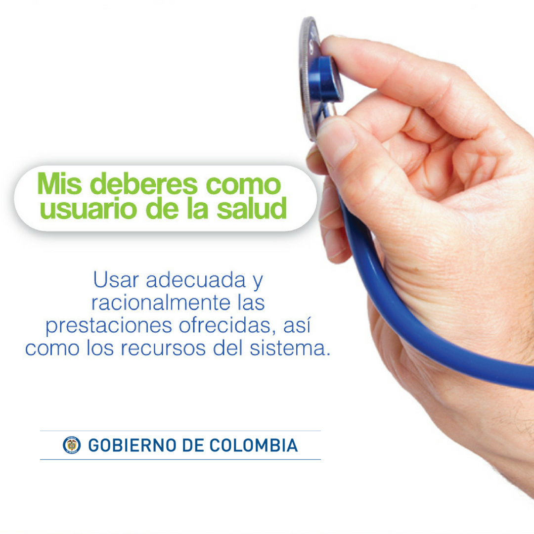 MinSaludCol's tweet photo. #EsTuDeber: usar adecuada y racionalmente las prestaciones ofrecidas, así como los recursos del sistema. https://t.co/BwU4t2eBVh