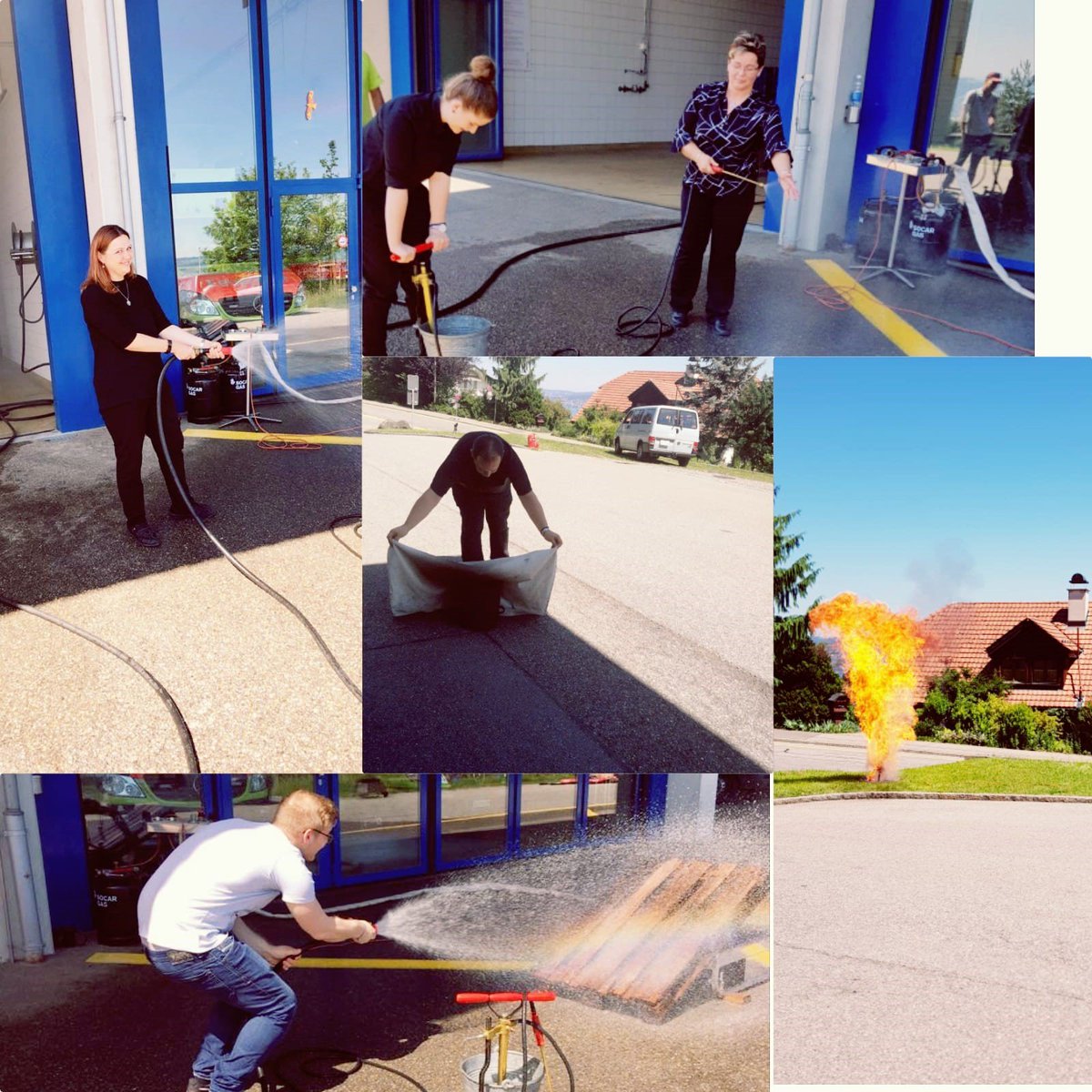 HotelMeierhof's tweet photo. The safety of our guests is very  important for us. Here is our management team in training at the fire  department in Horgen extinguishing fire. #fire #hotelmeierhof #team #safetyfirst #knowhow #management #horgen #firefighter #training https://t.co/iQettftSTz