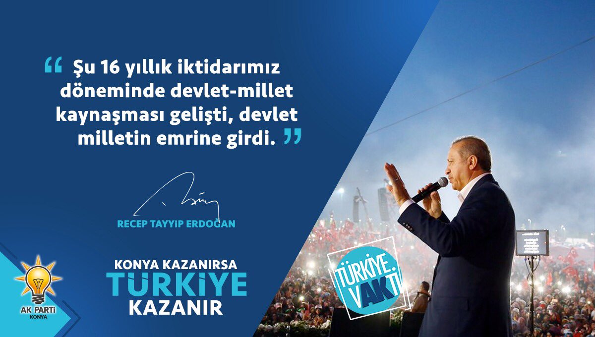 surucuas's tweet photo. 16 Yıllık İktidarımız Boyunca Devlet-Millet Kaynaşmasını  Gerçekleştirdik. Devlet Milletin Emrine Girdi.Milletimiz Bizim Yanımızda  Oldu, Biz Millete Hizmetkar Olduk.
Recep Tayyip Erdoğan
#VakitBirlikVakti
#YaparsaYineAKPartiYapar
#VakitTürkiyeVakti
#KonyaKazanırsaTürkiyeKazanır https://t.co/rG11wBd8QG