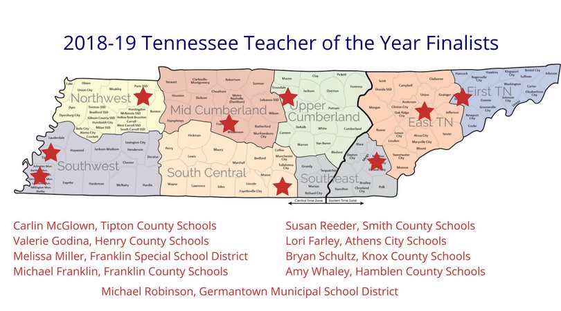 McQueenCandice's tweet photo. ICYMI: We are excited to announce the nine finalists for the 2018-19 Tennessee Teacher of the Year! Learn more about the Teacher of the Year program and the finalists on the @TNedu website here: https://t.co/gdZCn8JX2G https://t.co/PpOxd3XmWp