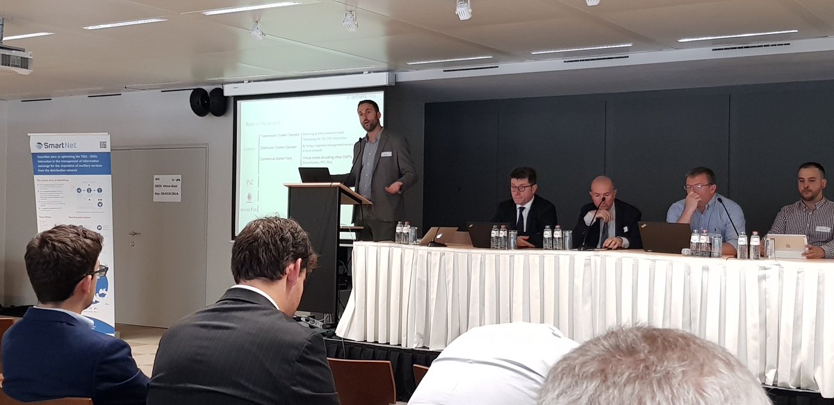 SmartNetProject's tweet photo. Today at the #SmartNetProject workshop: @miguelpardobcn (@Endesa) presenting our pilot project in Barcelona, where batteries of telecom stations provide ancillary services to distribution grid https://t.co/UyrDm3u5Vc https://t.co/CZWnKK82Jb