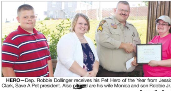 SheriffMaines's tweet photo. Sgt. Robbie Dolinger receives the Pet Hero Award. Earlier this year Sgt. Dolinger purchased a dog from the shelter at his own expense and trained the dog and then gave it to a young person he met during his job. Sgt Dolinger is a true blessing to have working on our team. https://t.co/IVGmgIqyED