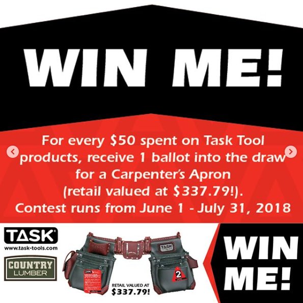 TASK_TOOLS's tweet photo. We're live at @countrylumber1 today! Come to our booth to find all of TASK®'s high-quality tools and accessories. 10 to 2 today, plus a chance to #win a #TASKTOUGH carpenter's apron! https://t.co/kXWCH6eudF