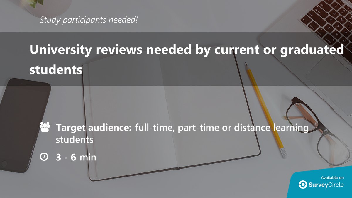 Current online study which is still recruiting participants:

'University reviews needed by current or graduated students' surveycircle.com/surveys/?cr=at… via @SurveyCircle 

#Reviews #University #Feedback #Students #UniversityReviews #Survey