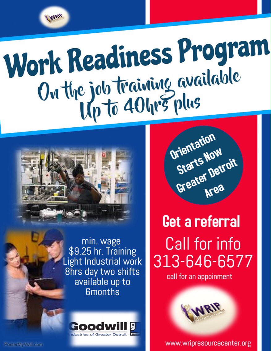 WRIP___'s tweet image. WORK READINESS PROGRAM!!!! Get your referral today!!!! #training #jobsearch #jobtraining #jobinterview #work #program #goodwill #freeprogram ##workinprogress #WRIP