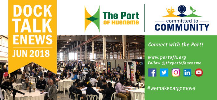 portofhueneme's tweet photo. Read our June 2018 Dock Talk online and learn more about our #MAST2018 wrapup, our groundbreaking for our intermodal infrastructure project, and more!

https://t.co/Etxtdz8sXt https://t.co/CbOe8Tp62h