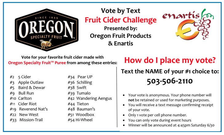 The best way to increase BamText Voting voter engagement is by loudly and proudly promoting your BamText Phone Number. Check out this great example by <a href="/CiderSummit/">Cider Summit Events</a> for their upcoming Portland event! Everyone who enters the event receives this! #text2vote