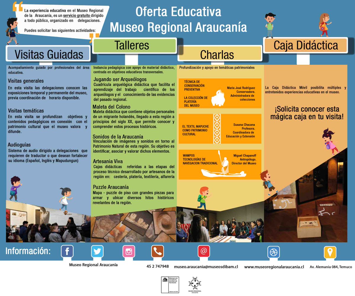 Museoaraucania's tweet photo. Solicita todos los servicios educativos que ofrece el @Museoaraucania  de forma #gratuita Visitas guiadas, talleres y charlas ¡Llámanos! https://t.co/mi7fH3OMeE