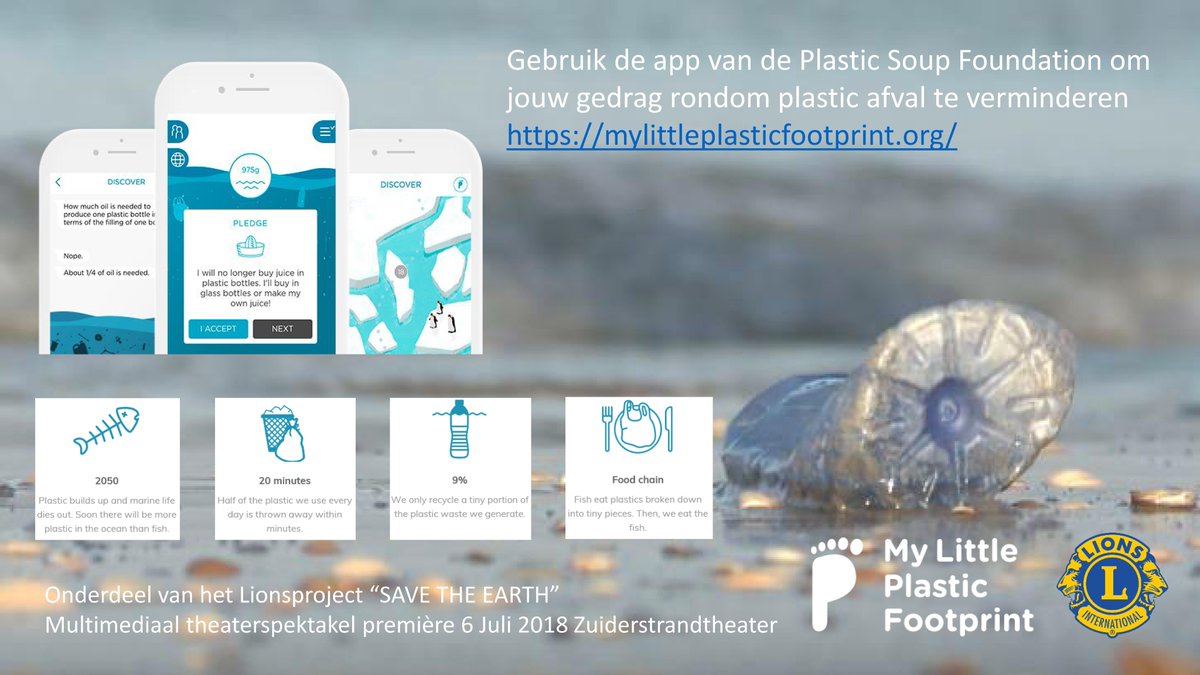 Daag elkaar uit in de app “My Little Plastic Footprint” om je plastic gebruik en gedrag rond plastic afval te verbeteren.  #plasticsoup #plasticsoupfoundation  #mylittleplasticfootprint #plastic  #trashurehunt #theatertour #savetheearth #zuiderstrandtheater #lions #leos #app