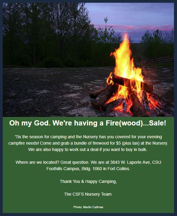 CsfsN's tweet photo. Fire(wood) Sale! Come grab a bundle or two or three at the Nursery. Sale will continue until our stock runs out. See you soon! https://t.co/QFmYG3gEYr