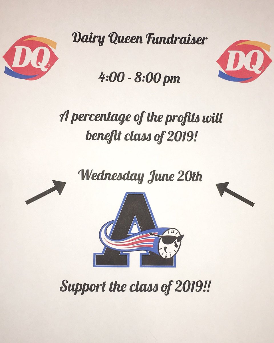 Ashland2019's tweet photo. Don’t forget! Come to Dairy Queen to support the class of 2019 any time between 4:00 and 8:00 pm tonight. Thanks! https://t.co/cU8DQfaBPm