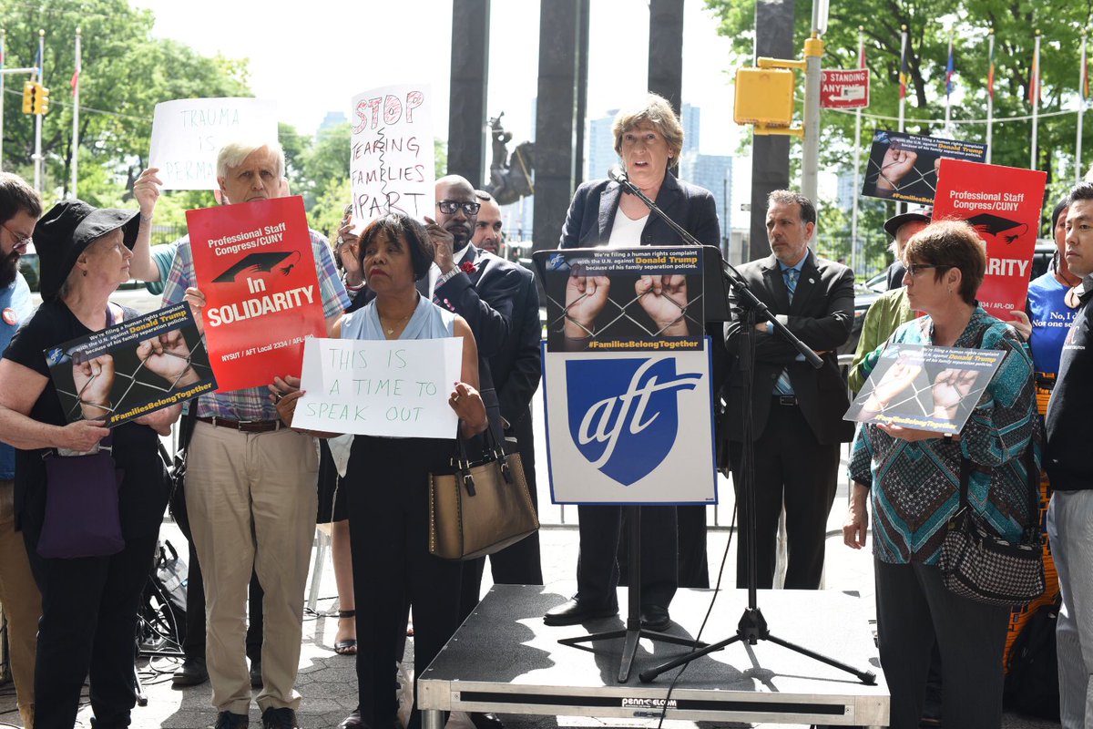 thenyic's tweet photo. Advocates from across the city speak out to #EndFamilySeparation as @AFTunion files a complaint to the UN Human Rights Council #FamiliesBelongTogether https://t.co/QYOsCJQOKc