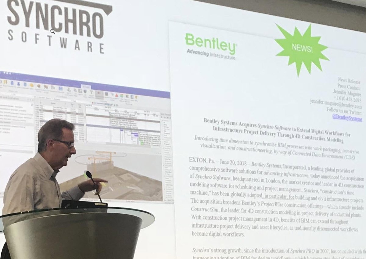 JakubWachocki's tweet photo. I am excited to announce that @BentleySystems acquires #Synchro Software Ltd which will streamline the construction workflows tremendously given the opportunity for assets centric construction management. I was hoping for this to happen for some time and now it is a reality. https://t.co/xarIhF43Nd