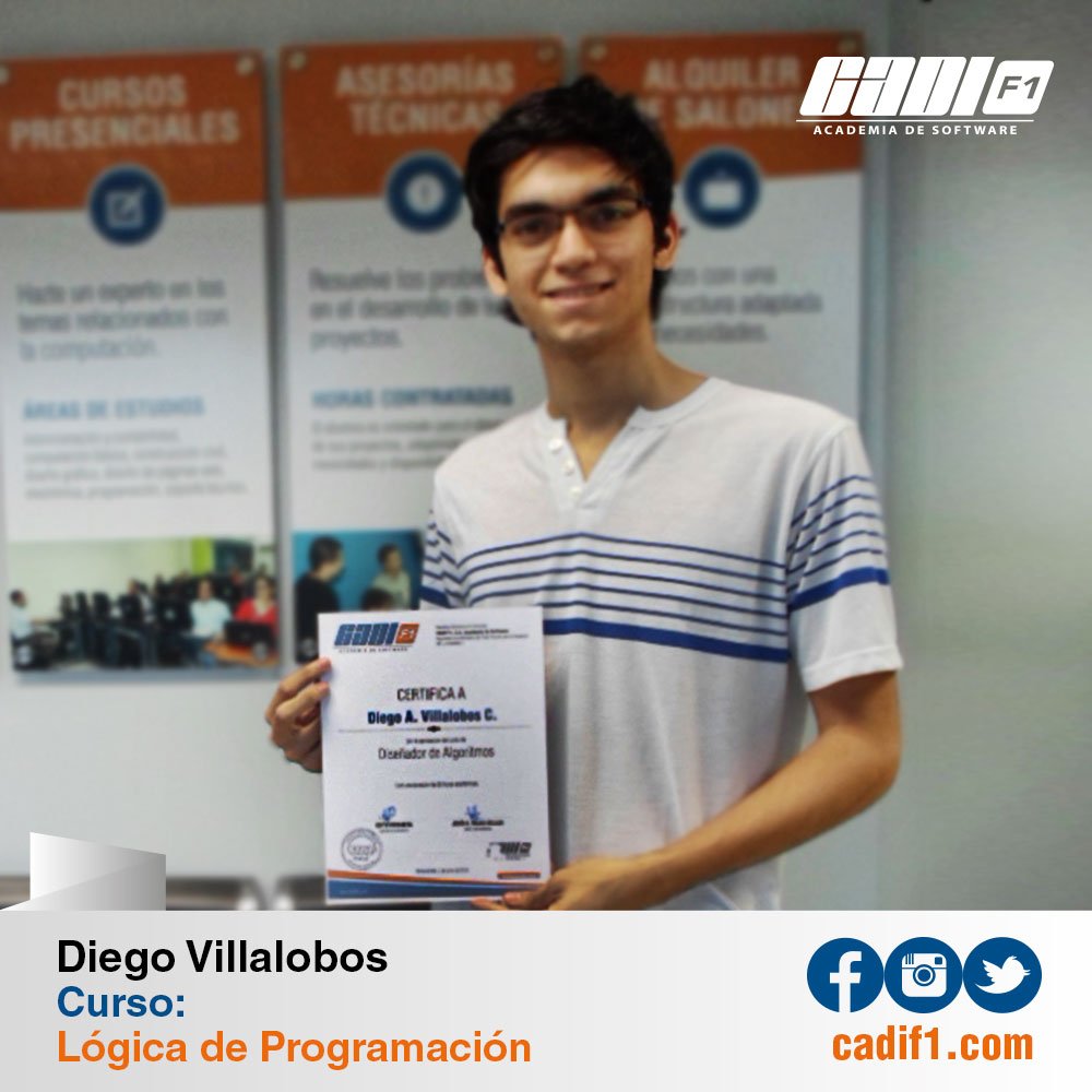 CADIF1's tweet image. ¡Felicitamos a Diego Villabolos! quien culminó y aprobó satisfactoriamente el curso: Lógica de Programación 👏👏👏 ¡Éxitos!
#CADIF1 #LógicaDeProgramación #SoyAlumnoCADI