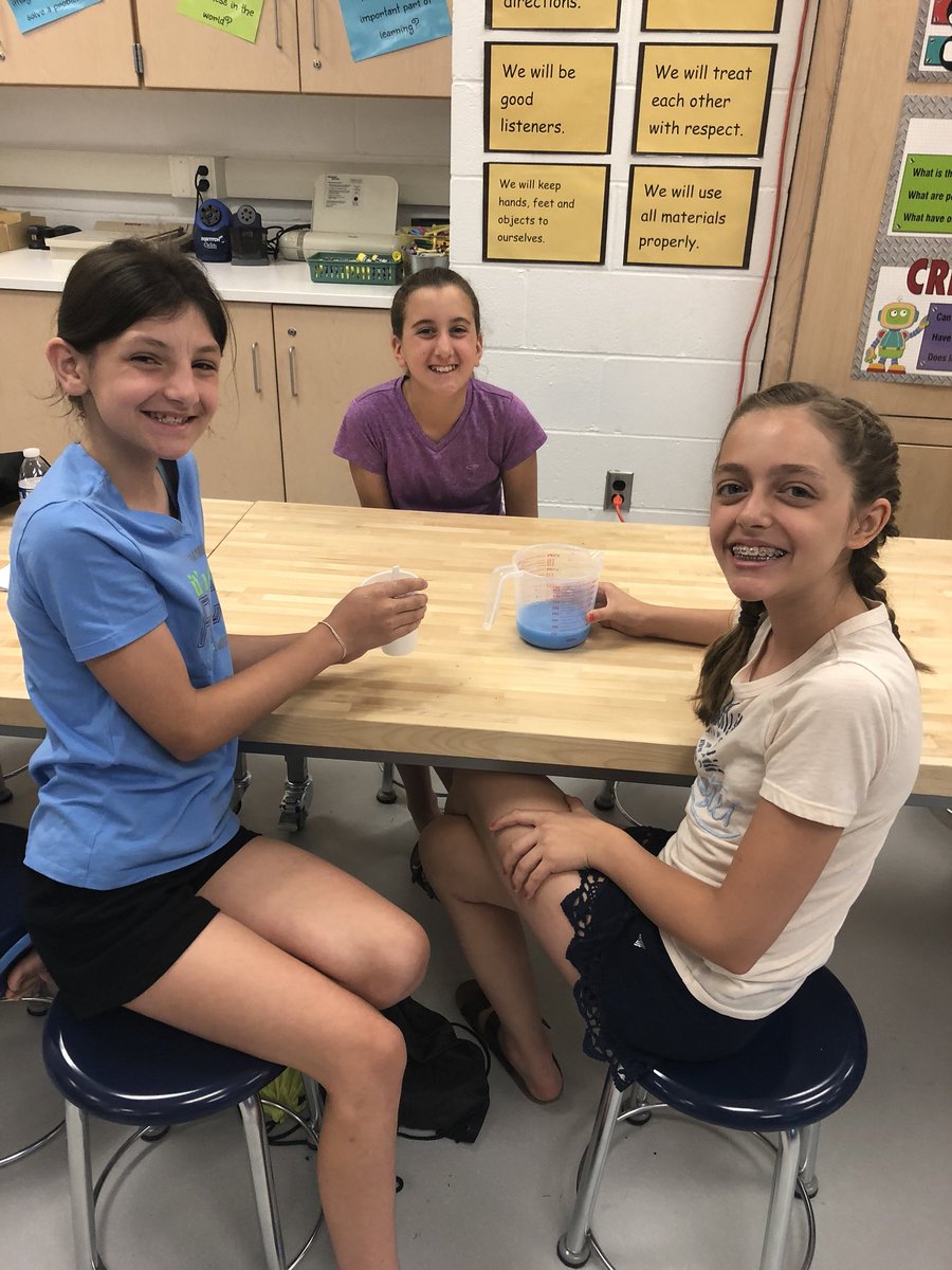 JenK3131's tweet photo. Today we experimented with heat changing slime, glow in the dark slime, and fluffy slime #MontourProud #STEAMCamp https://t.co/ASKBWW0tu4