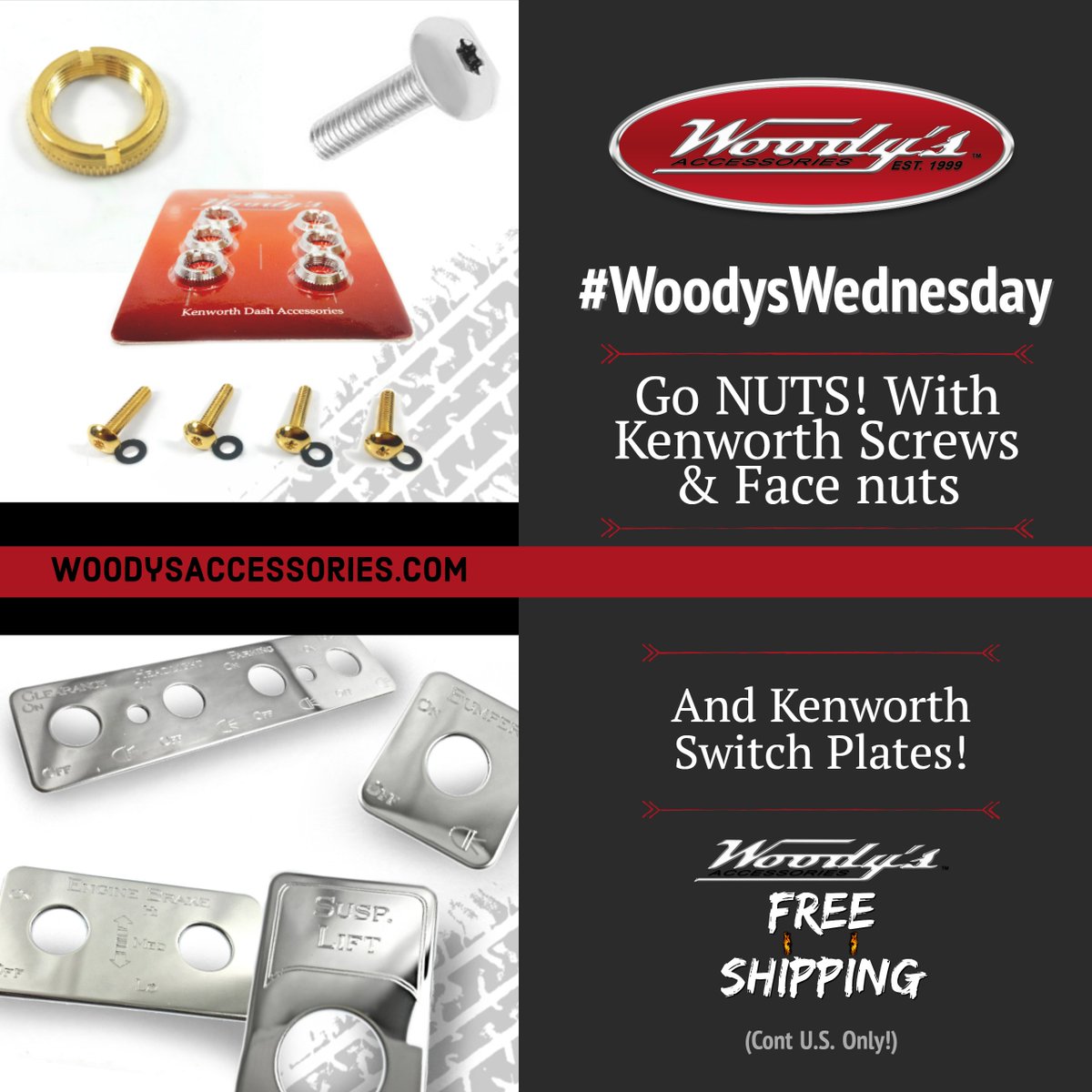 WoodysAcc's tweet photo. #woodyswednesday GoNuts with Kenworth face nuts, screws and switch plates. 
https://t.co/JskyIXWx6m  #chrome4u #dashaccessories #chrome 
#autoparts #kenworth #bigrig #screws #hardware #gold #trucks #tow #truckerlife https://t.co/jKcrDMiC15