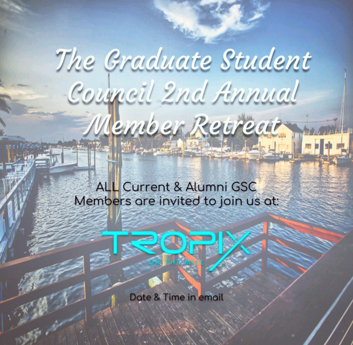 AdelphiGSC's tweet photo. This retreat is a wonderful opportunity for the GSC Members to bond &amp; become family. What better way to do so then to party together! A wonderful time was had last year at our private boat ride. As we continue to grow we hope to see many of you at the retreat this year!#AUGSC https://t.co/u14B6t5bM2